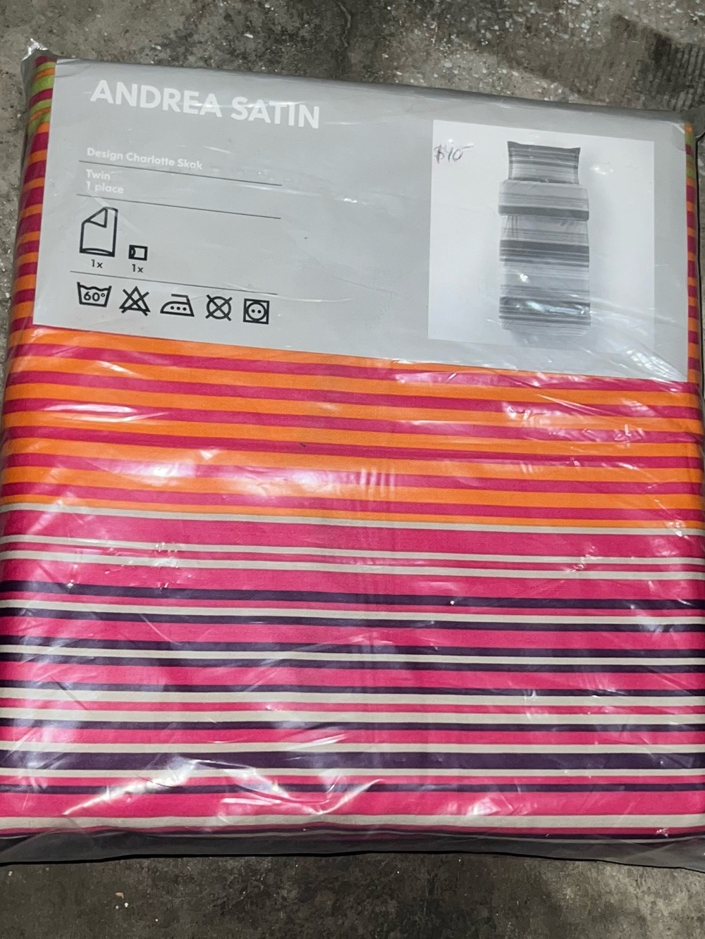 IKEA Andrea Satin Duvet Cover in Pink, Orange and Black Stripes